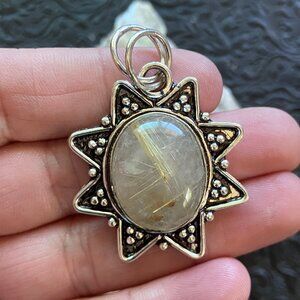 Golden Rutilated Quartz Crystal Stone Jewelry Pendant